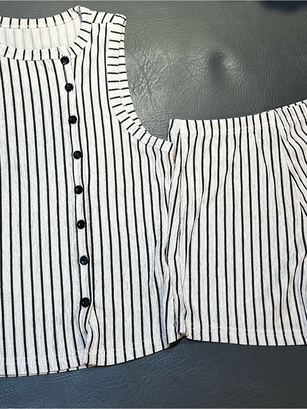 Striped White and Black Button-Front Women's Short Set